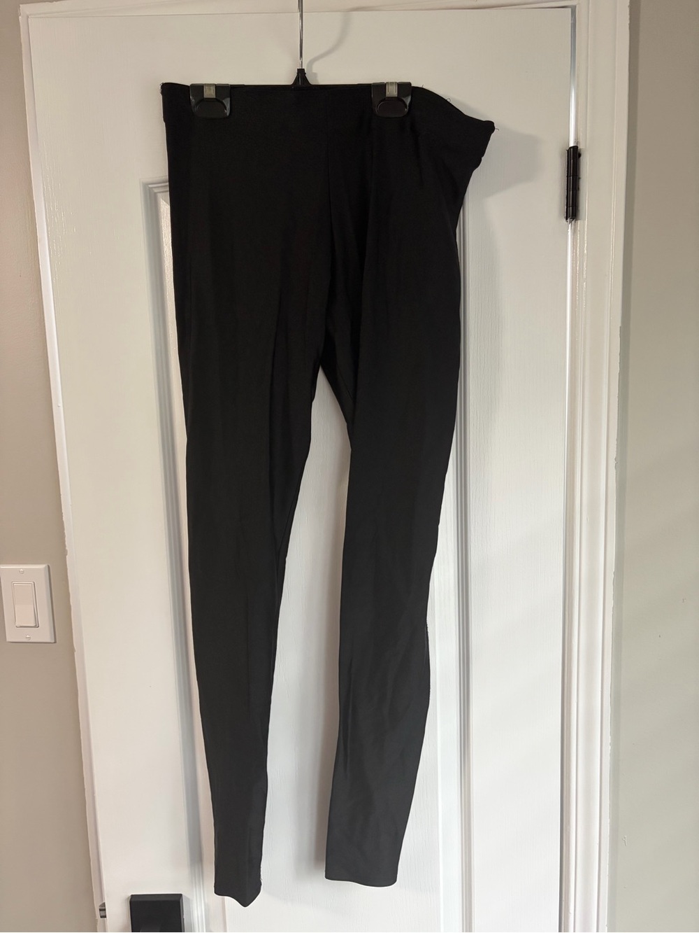 Women's Faux Shimmer/Leather Look - Black Stretch Leggings